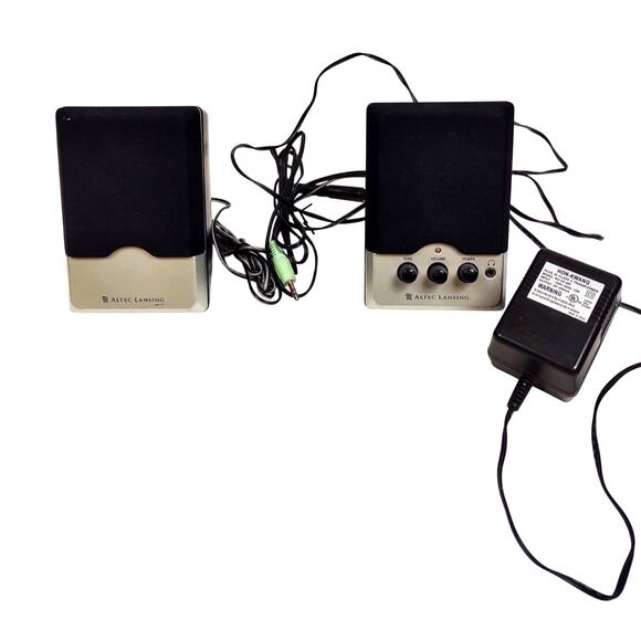 Altec Lansing Black Desktop Speakers 120i Tested w OEM Power Supply, all Cables - Picture 2 of 9